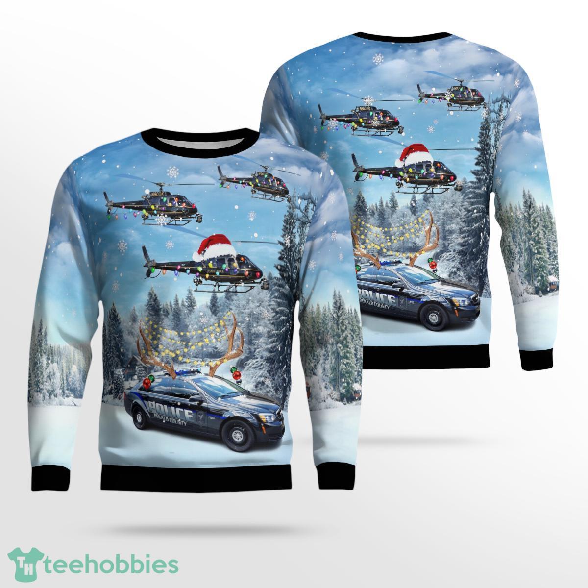 DeKalb County Police Department Eurocopter AS 350 BS A-Star Helicopter & Car AOP Ugly Sweater Gift For Christmas Product Photo 1