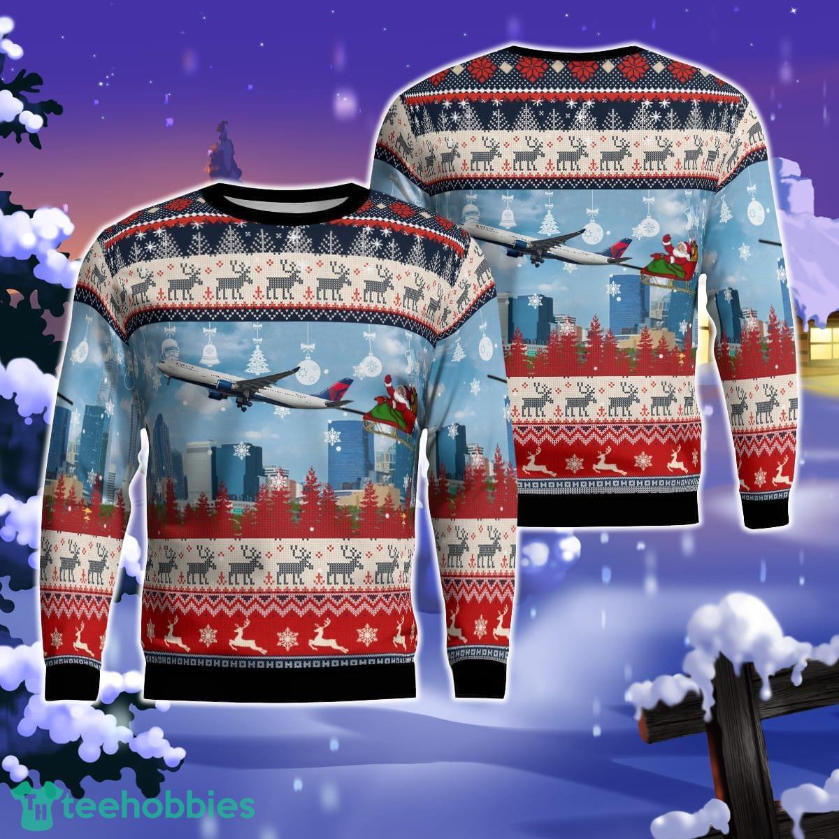Delta Air Lines A330-300 With Santa Over Charlotte Christmas AOP Ugly Sweater Gift For Christmas Product Photo 1