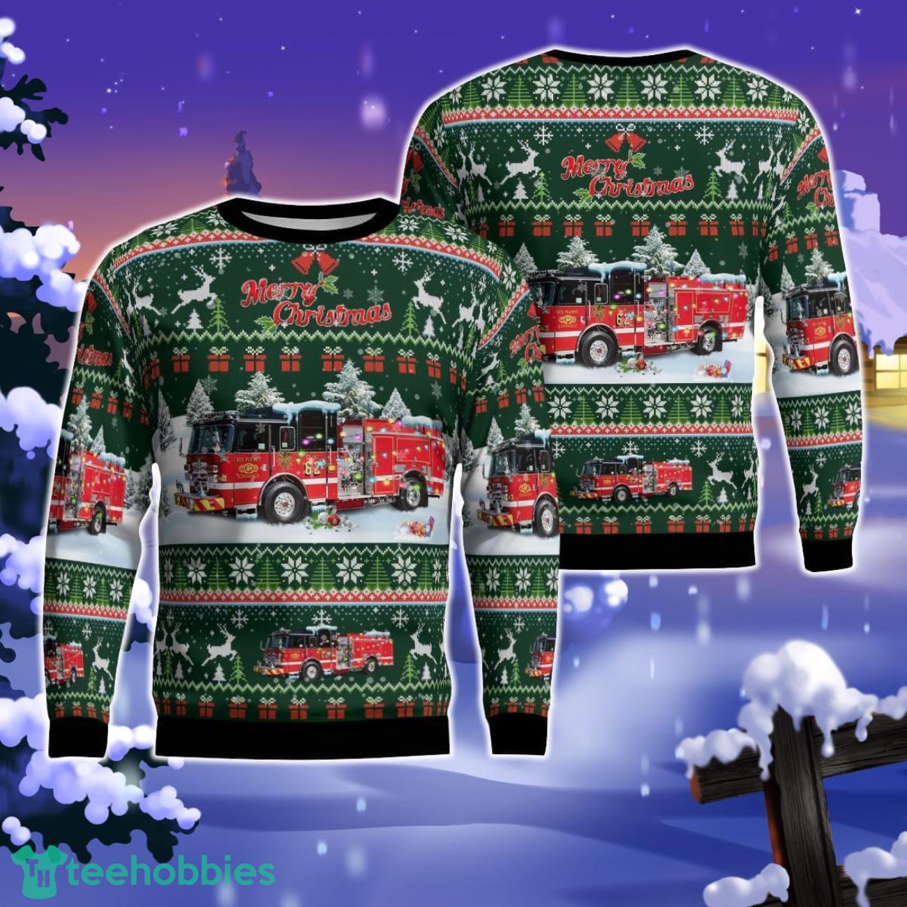 Des Plaines, Illinois, City of Des Plaines Fire Department AOP Ugly Sweater Gift For Christmas Product Photo 1