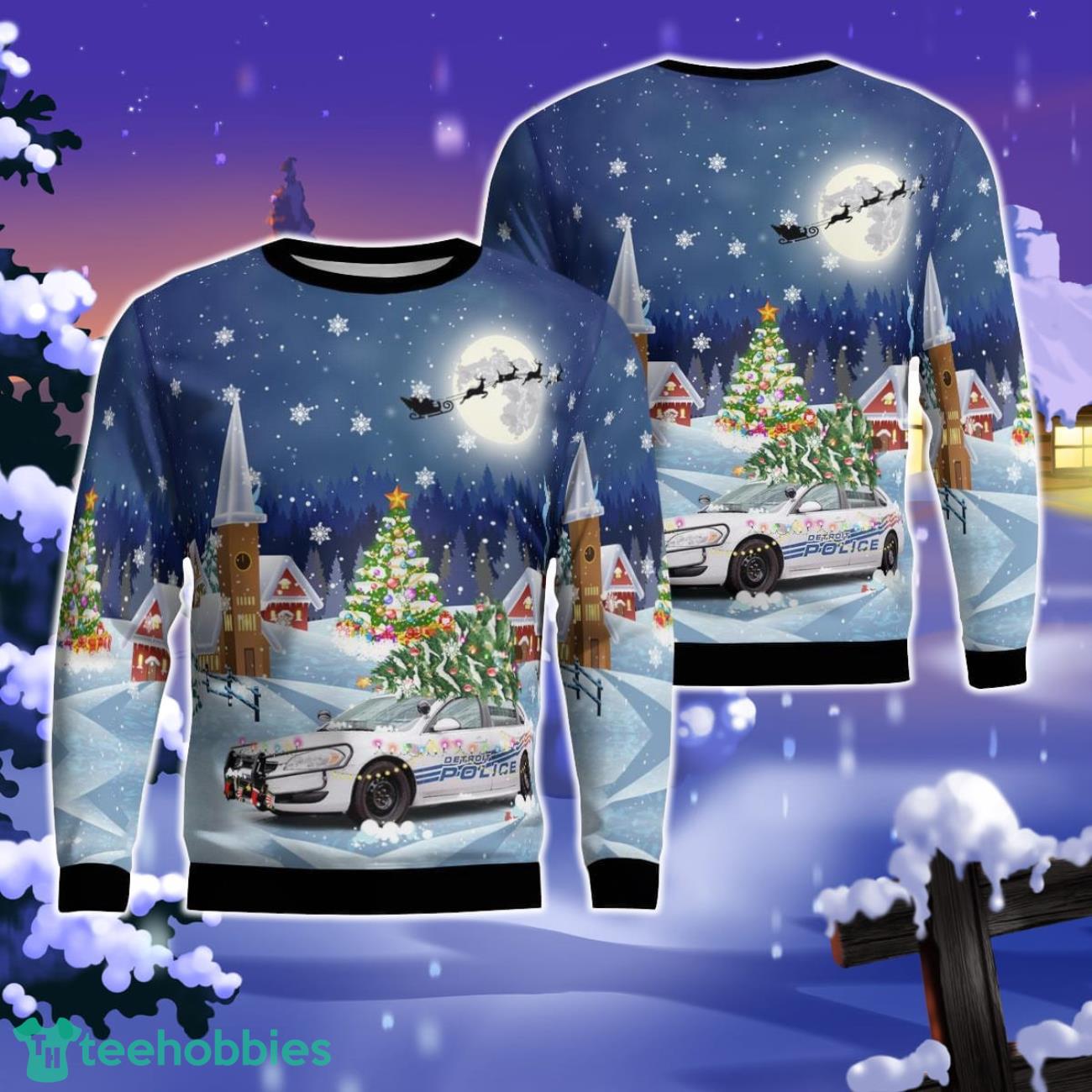 Detroit Police Department Car Christmas Ugly Sweater Christmas Gift For Men Women Product Photo 1