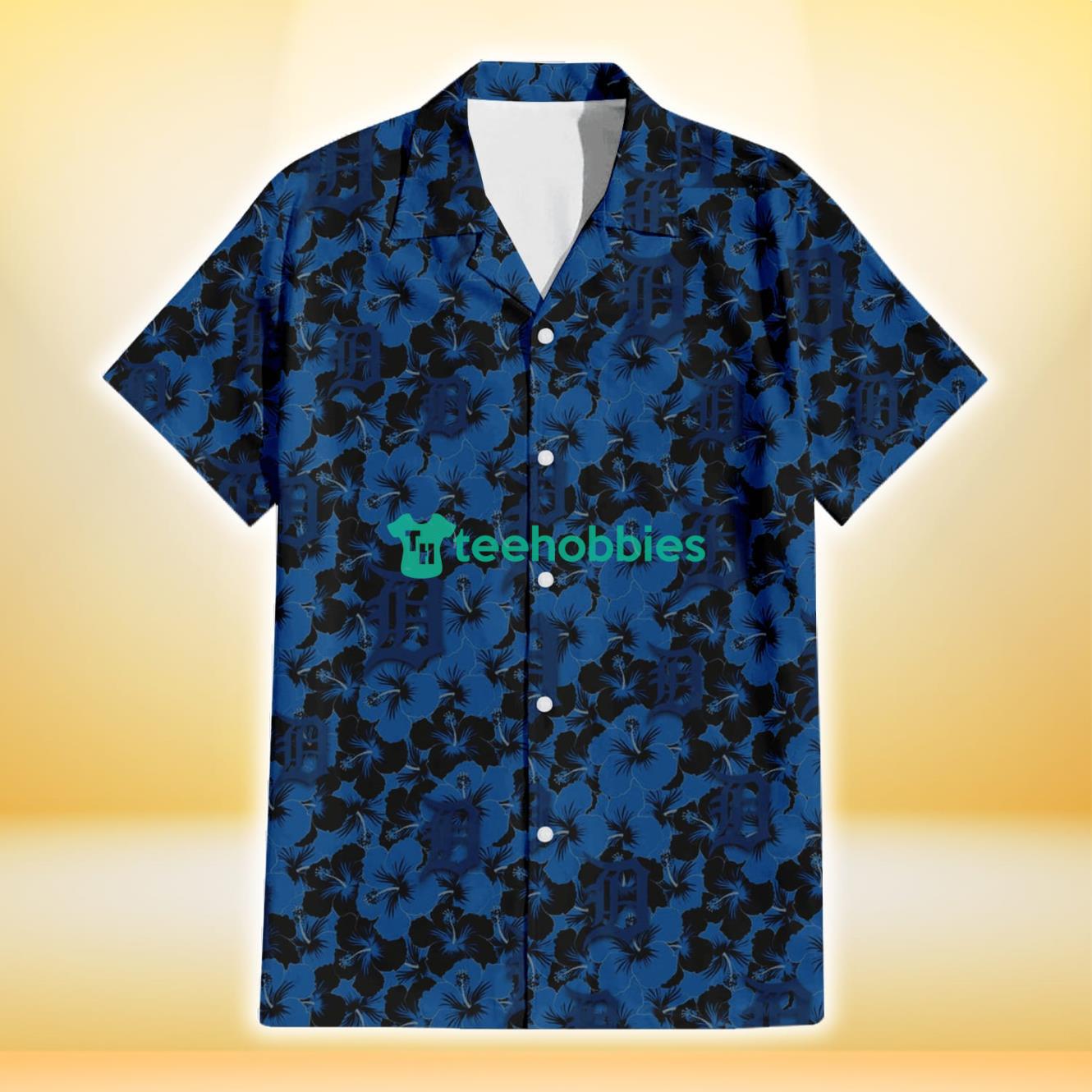 Detroit Tigers Black Dark Blue Hibiscus Black Background 3D Hawaiian Shirt Gift For Fans Product Photo 2