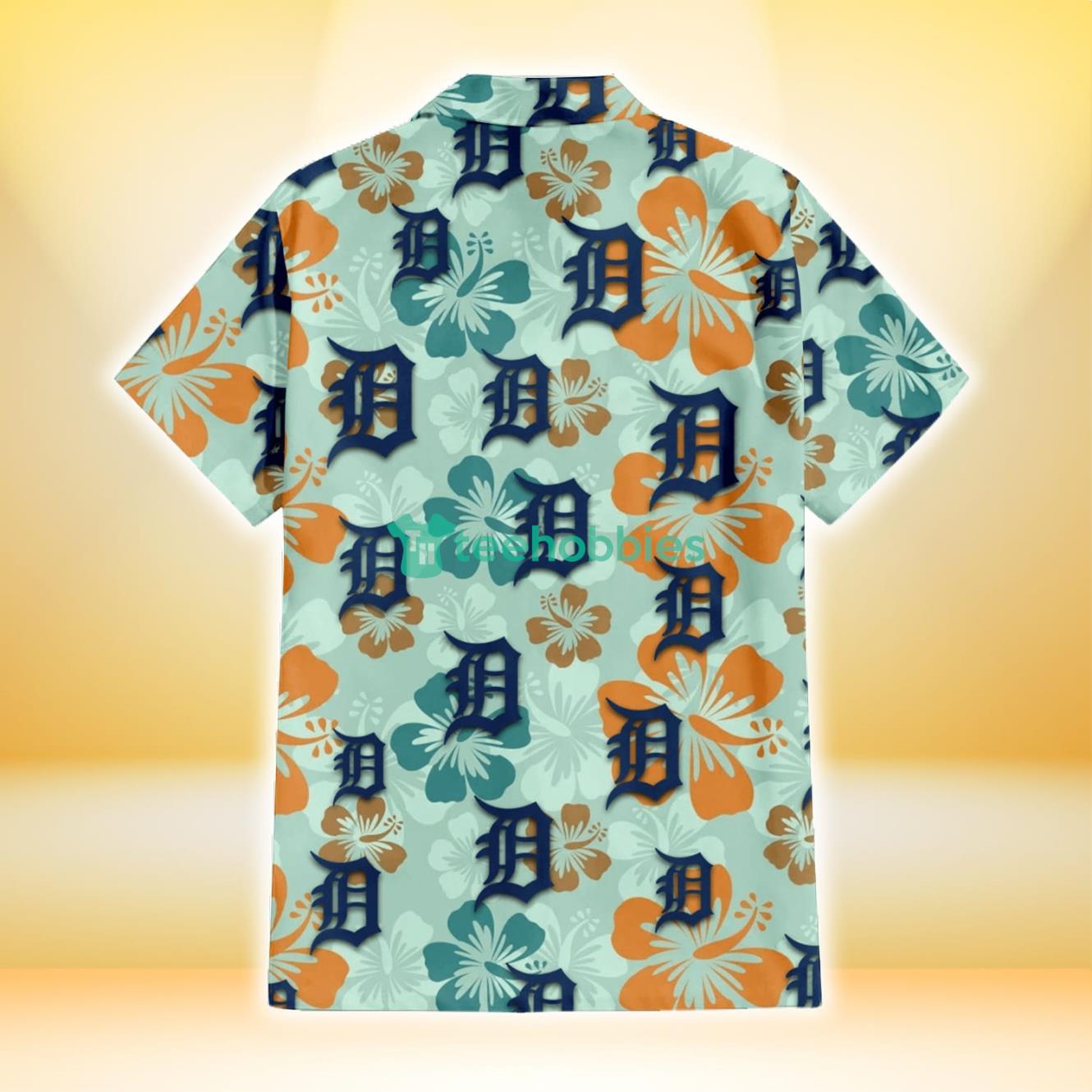 Detroit Tigers Orange Green Hibiscus Pale Green Background 3D Hawaiian Shirt Gift For Fans Product Photo 3 Detroit Tigers Orange Green Hibiscus Pale Green Background 3D Hawaiian Shirt Gift For Fans Product Photo 3