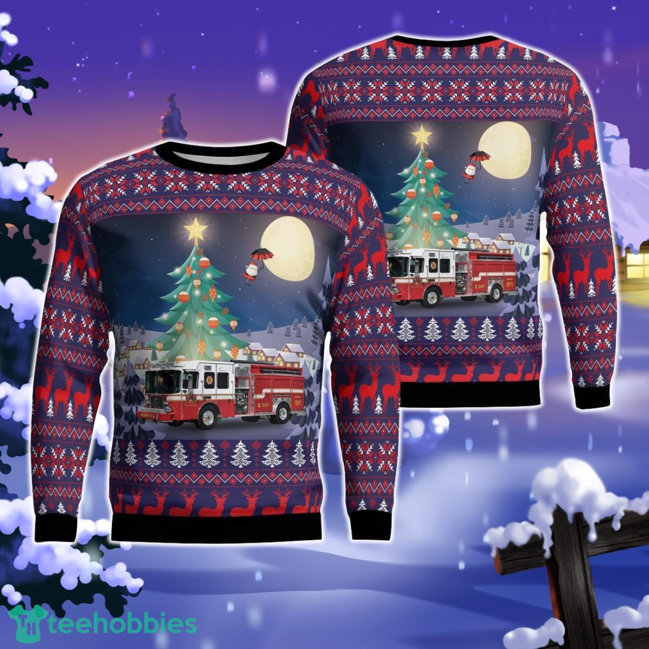 Eddyville, Kentucky, Eddyville Fire Department AOP Ugly Sweater Gift For Christmas Product Photo 1