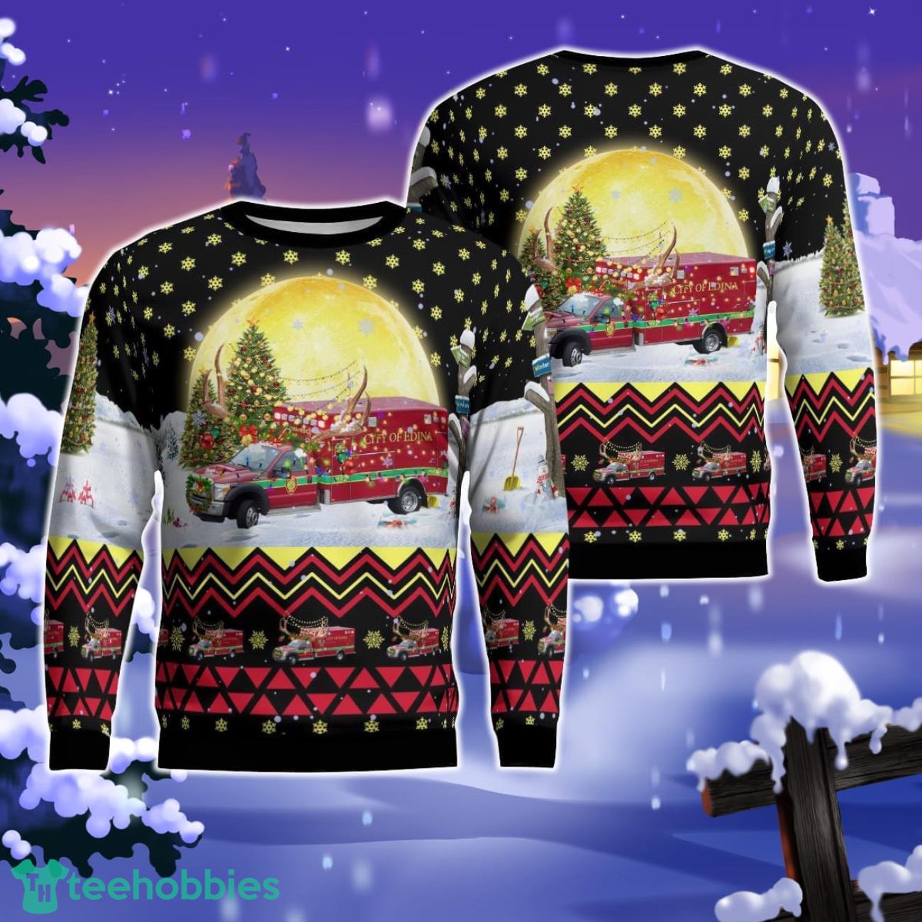 Edina, MN Fire Paramedic Ambulance M92 Christmas AOP Ugly Sweater Gift For Christmas Product Photo 1
