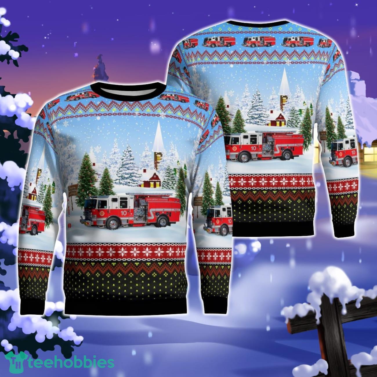 Elk Grove, Illinois, Elk Grove Village Fire Department AOP Ugly Sweater Gift For Christmas Product Photo 1