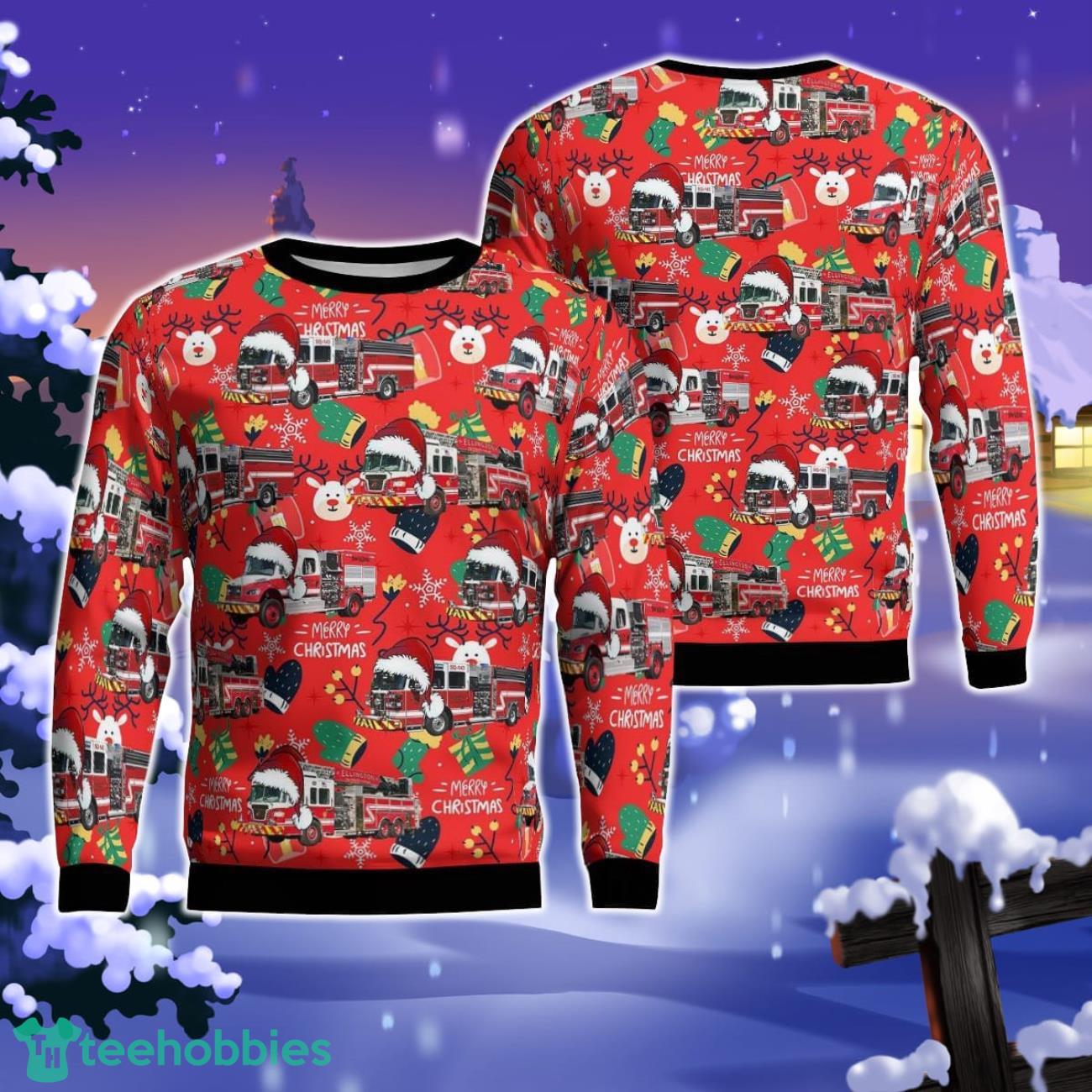 Ellington, Connecticut, Ellington Fire Department Station 43 AOP Ugly Sweater Gift For Christmas Product Photo 1