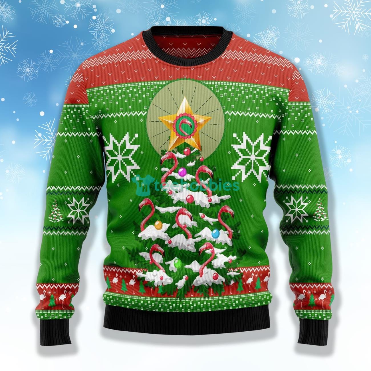 Flamingo Pine Tree Ugly Christmas Sweater Product Photo 1