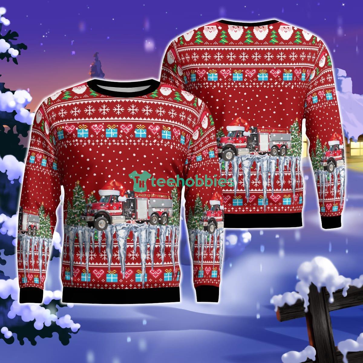 Florida, Flagler County Fire Rescue Christmas Ugly Sweater For Men Women Product Photo 1