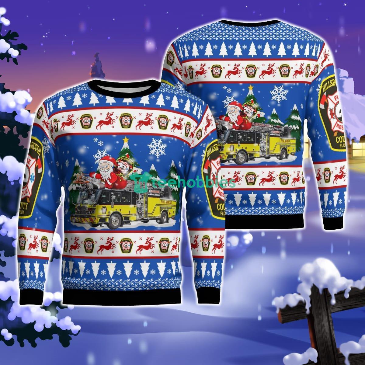 Florida, Hillsborough County Fire Department Christmas Ugly Sweater For Men Women Product Photo 1