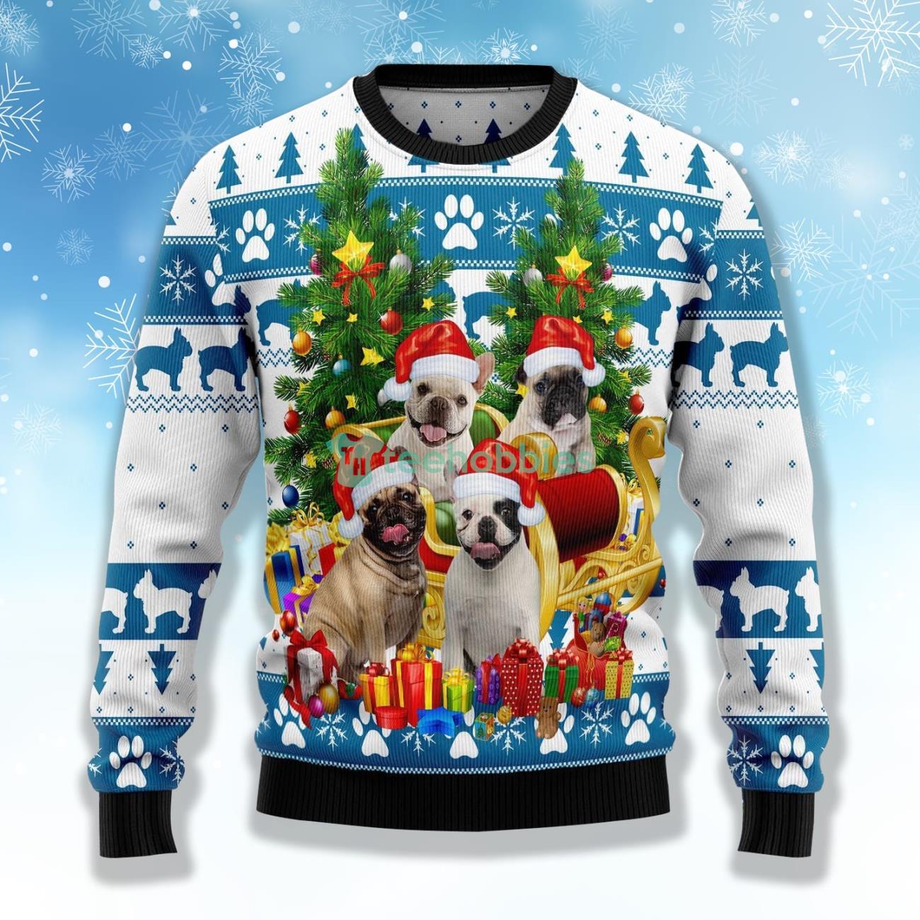 French Bulldog Greeting Ugly Christmas Sweater Product Photo 1