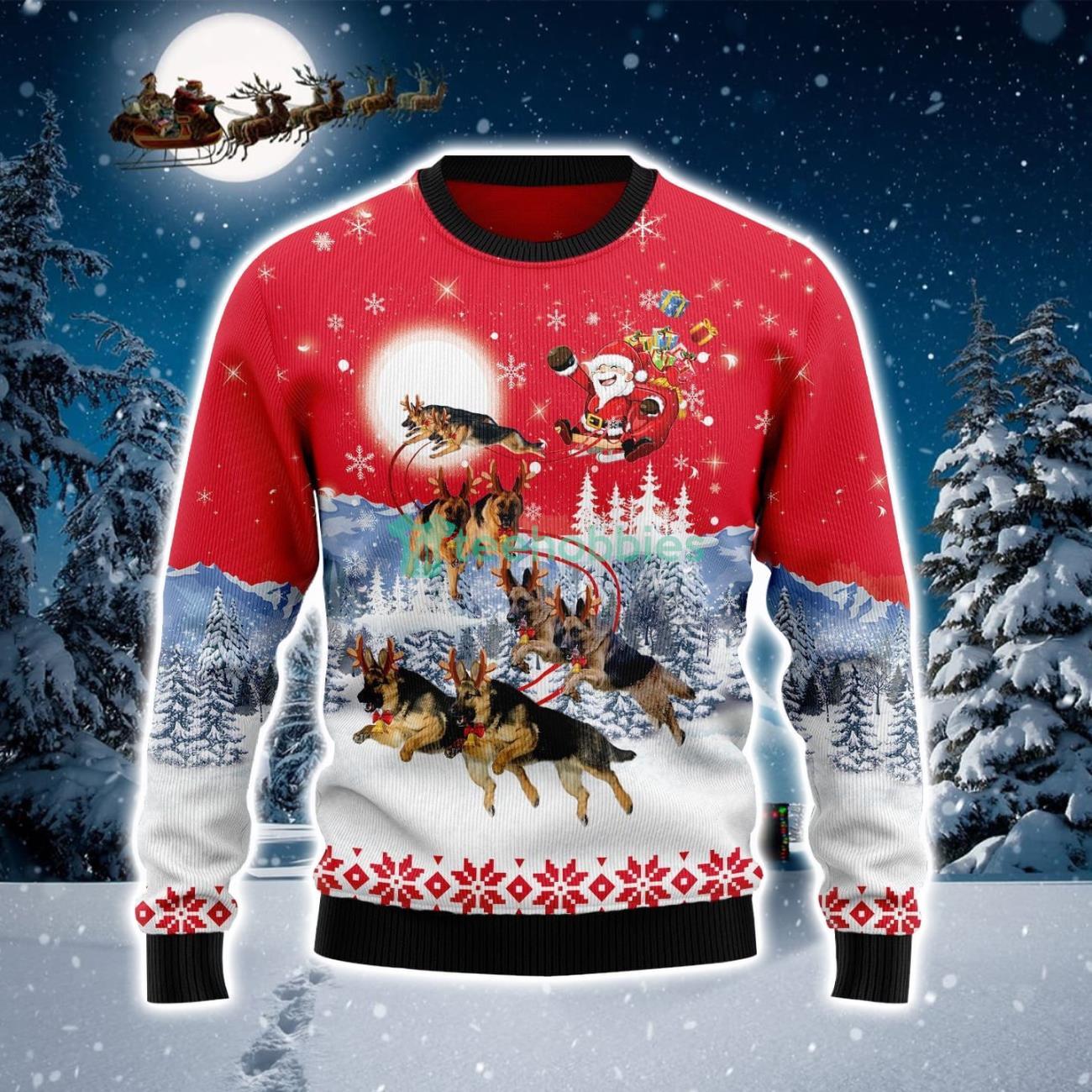 German Shepherd And Santa Claus Ugly Christmas Sweater Product Photo 1