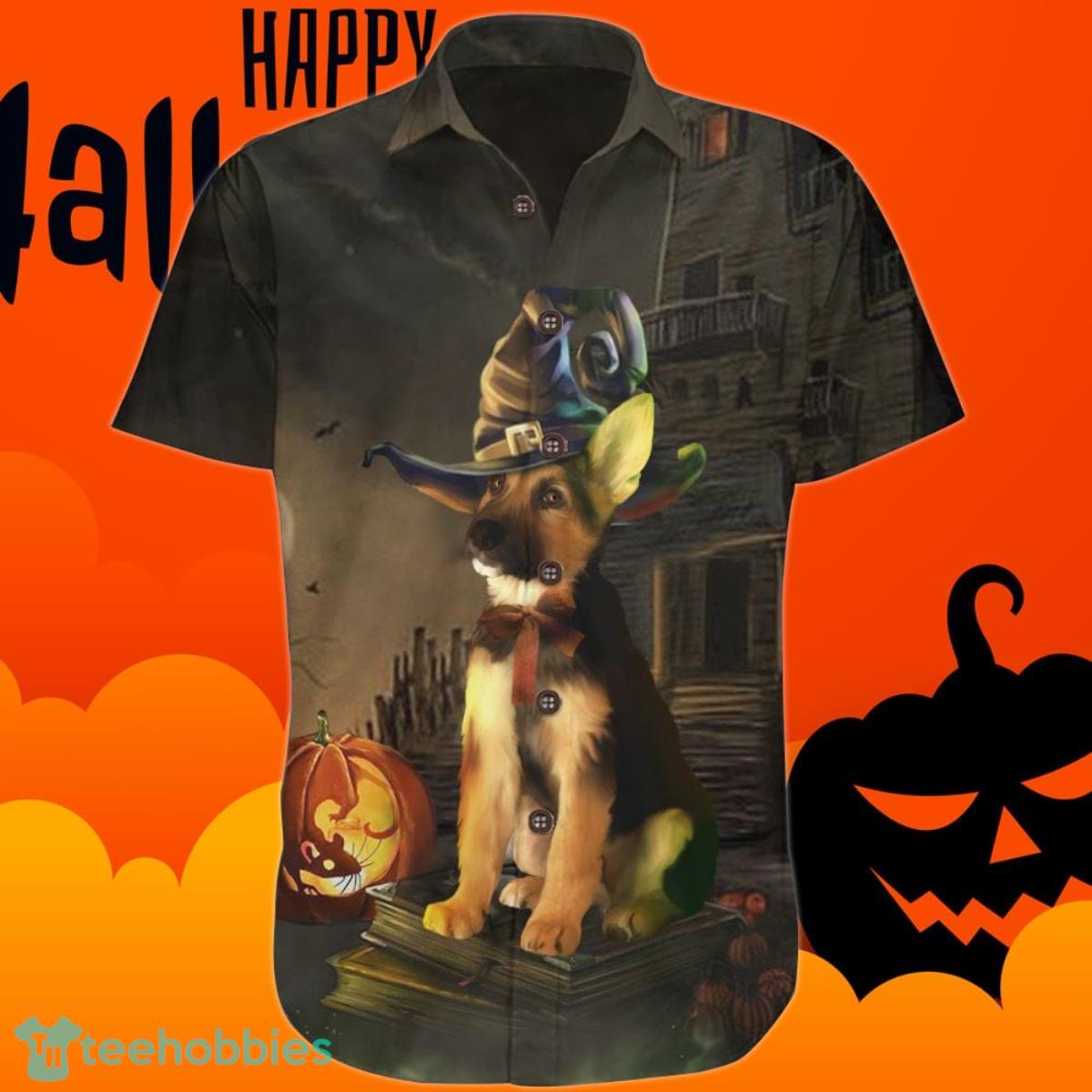 German Shepherd Halloween Hawaiian Shirt Cute Dog Halloween Themed Aloha Button Up Shirt Product Photo 1
