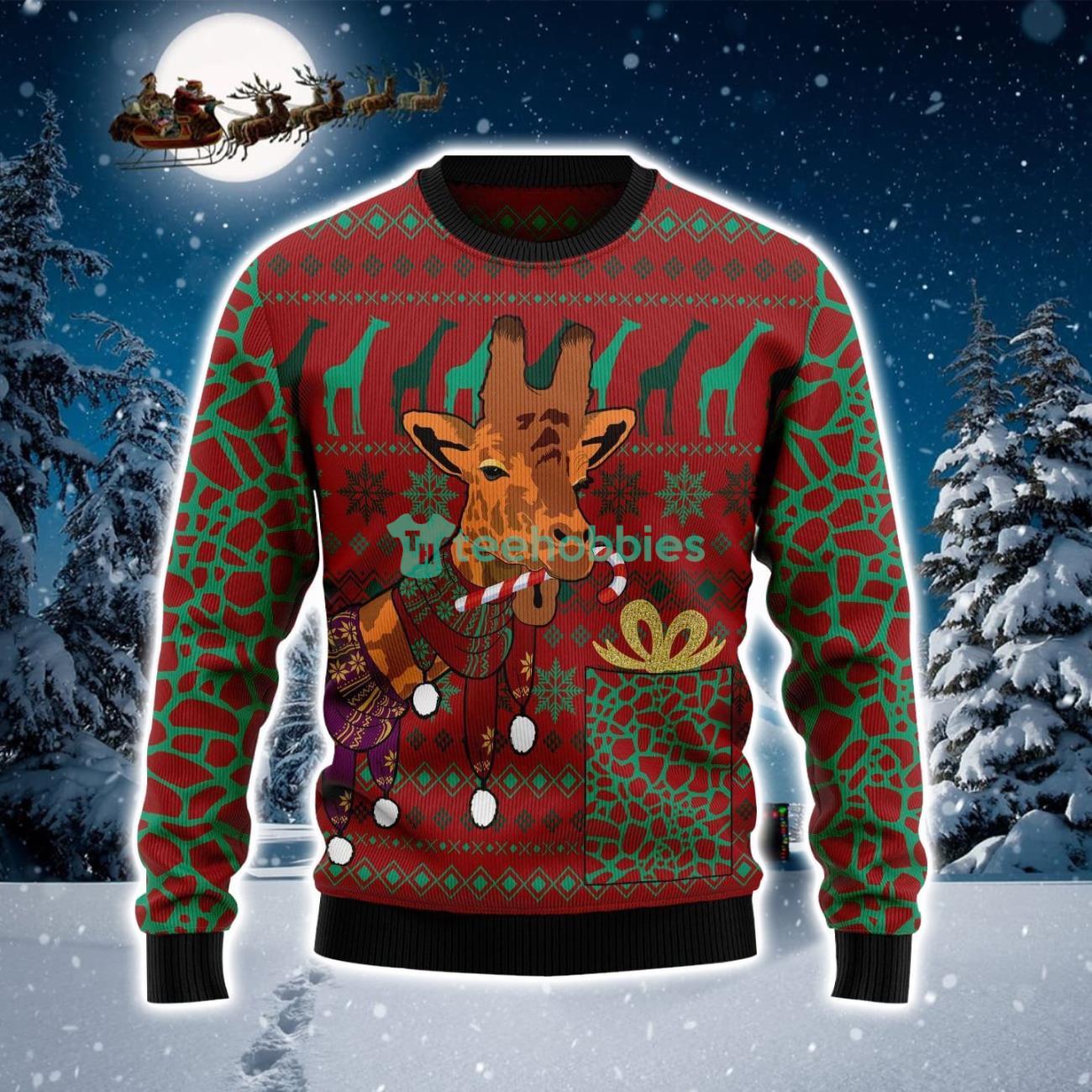 Giraffe With Scarves Ugly Christmas Sweater Product Photo 1