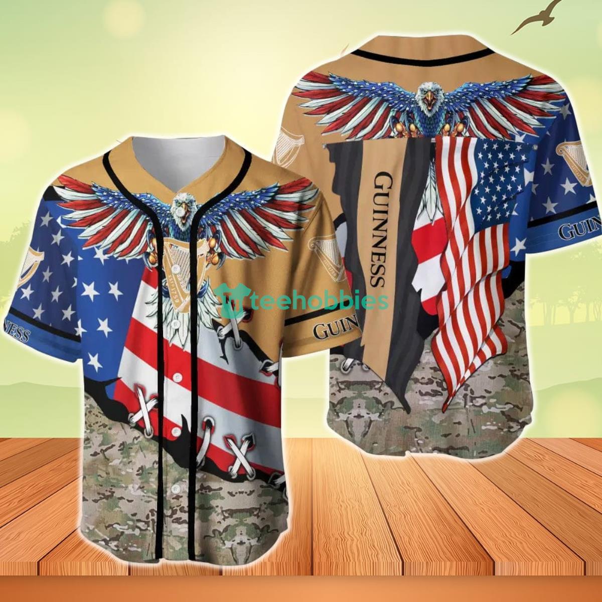 Guinness Beer Eage USA Flag Baseball Jersey Product Photo 1