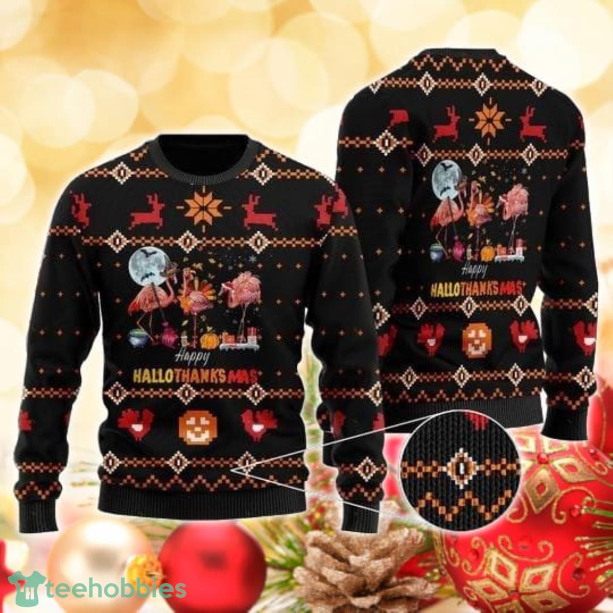 Hallothanksmas Flamingos 3D Sweater Ugly Christmas Sweater For Men Women Product Photo 1