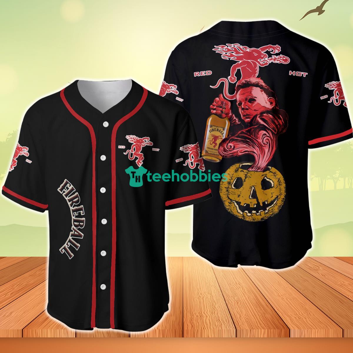 Halloween Costume Horror Fireball Whiskey Michael Myers Baseball Jersey Product Photo 1