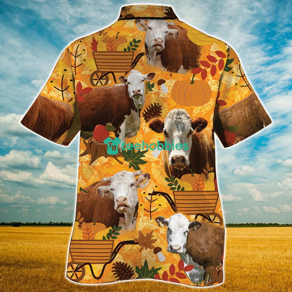 Hereford Cattle Nature Autumn Pumpkin All Over Printed 3D Hawaiian Shirt For Men Women Product Photo 2