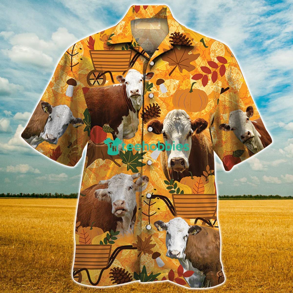 Hereford Cattle Nature Autumn Pumpkin All Over Printed 3D Hawaiian Shirt For Men Women Product Photo 1