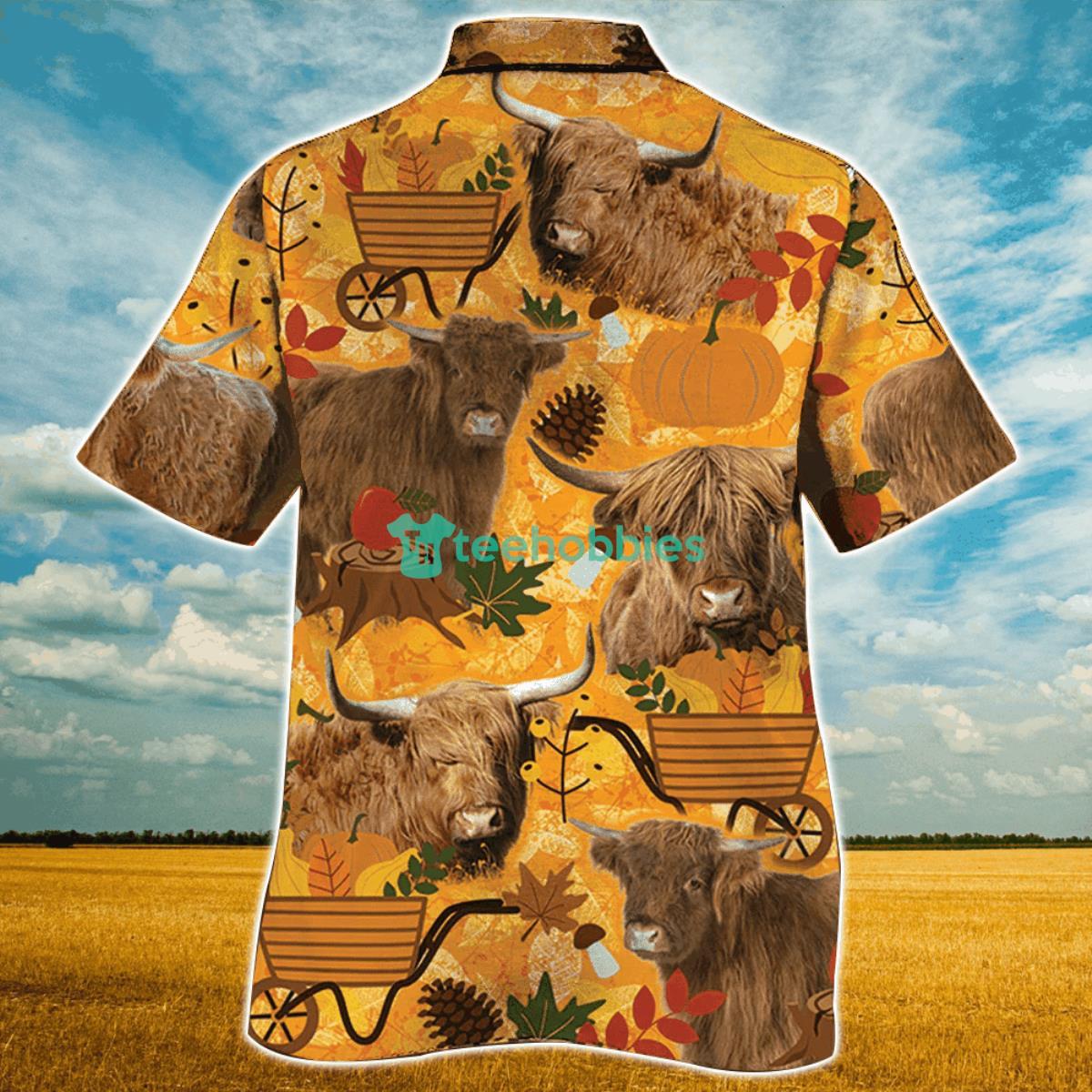Highland Cattle Nature Autumn Pumpkin All Over Printed 3D Hawaiian Shirt For Men Women Product Photo 2