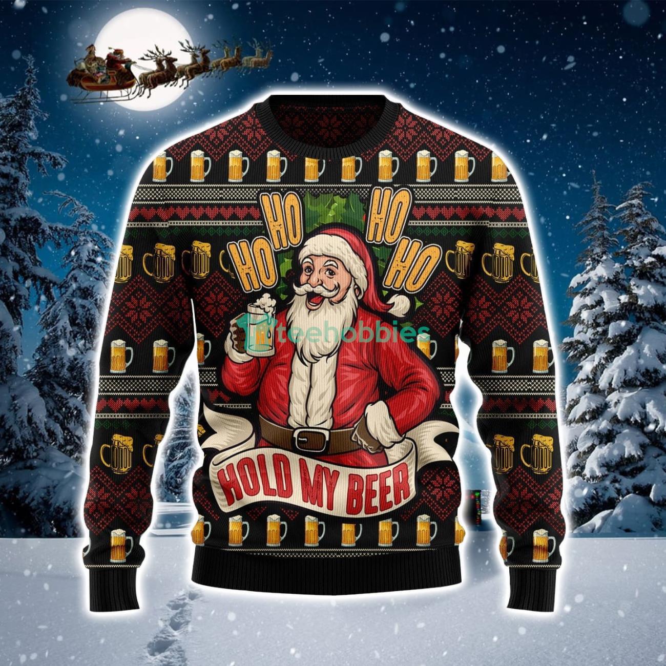 Ho Ho Ho Santa Hold My Beer Ugly Christmas Sweater Product Photo 1