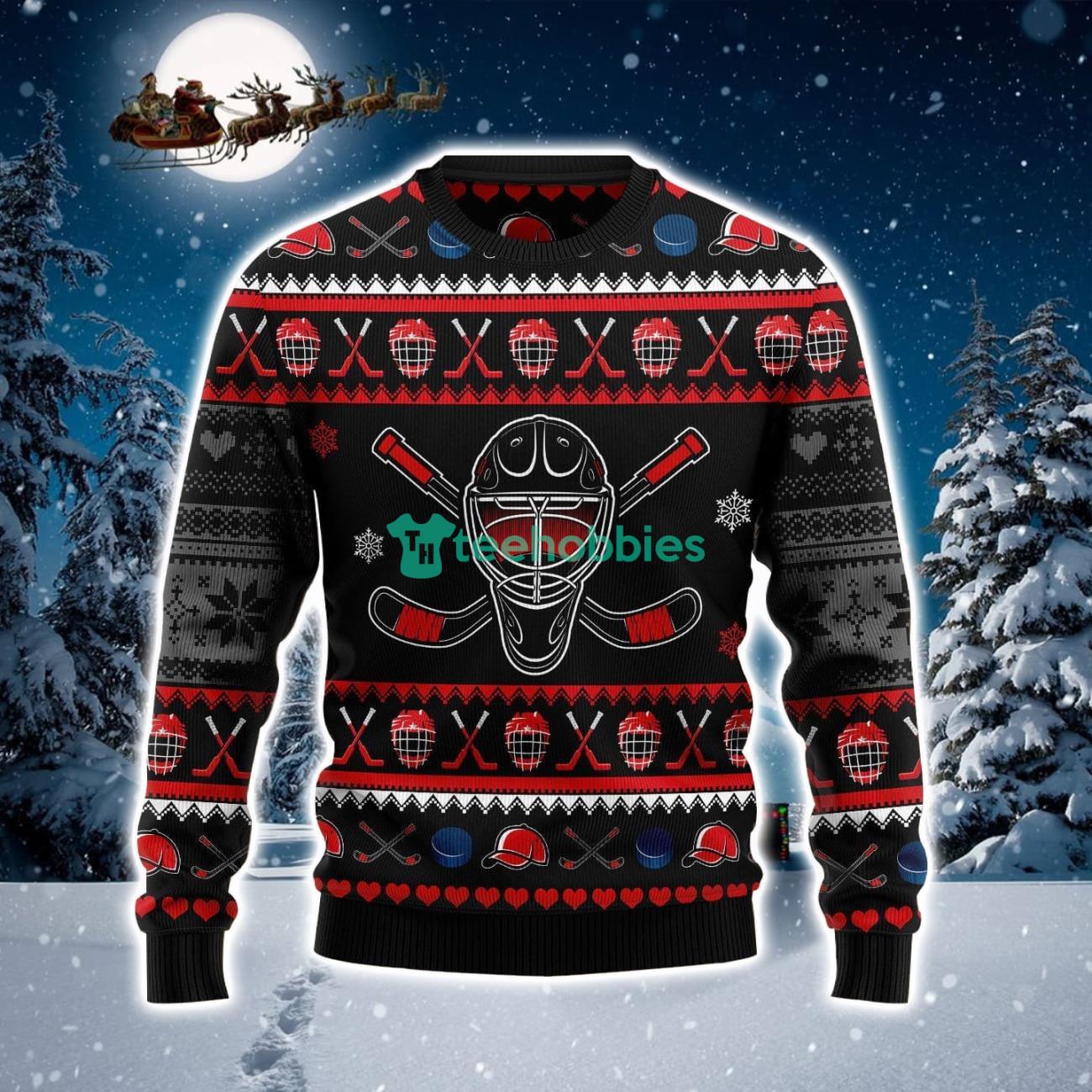 Hockey Puck Printed Ugly Christmas Sweater Product Photo 1 Hockey Puck Printed Ugly Christmas Sweater Product Photo 1