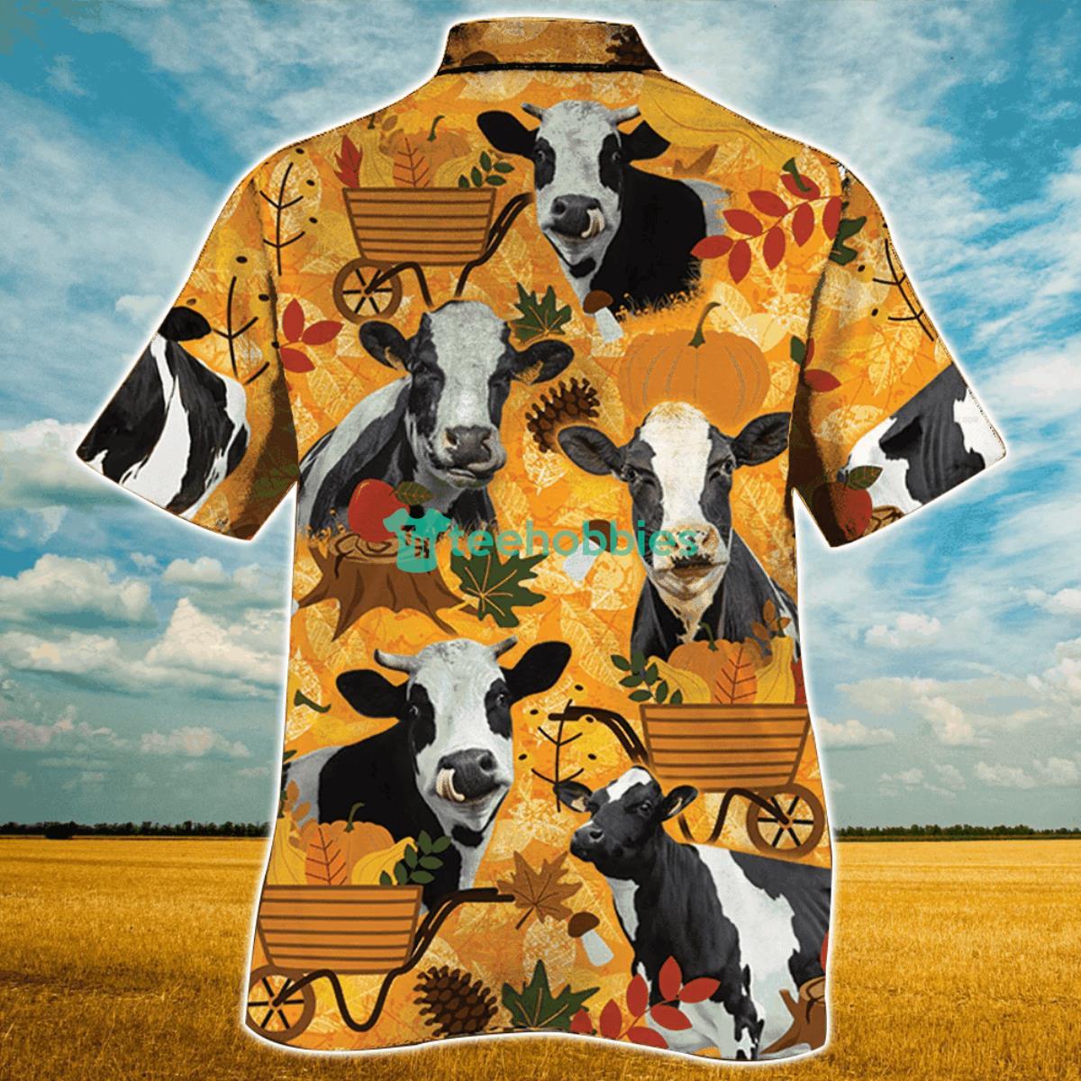 Holstein Friesian Cattle Nature Autumn Pumpkin All Over Printed 3D Hawaiian Shirt For Men Women Product Photo 2