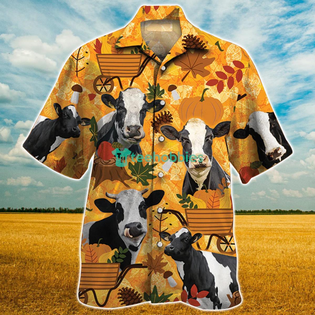 Holstein Friesian Cattle Nature Autumn Pumpkin All Over Printed 3D Hawaiian Shirt For Men Women Product Photo 1