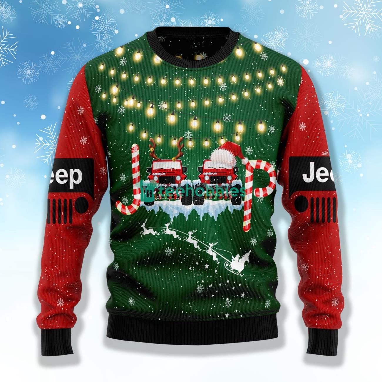 Jeep Car And Candy Ugly Christmas Sweater Product Photo 1