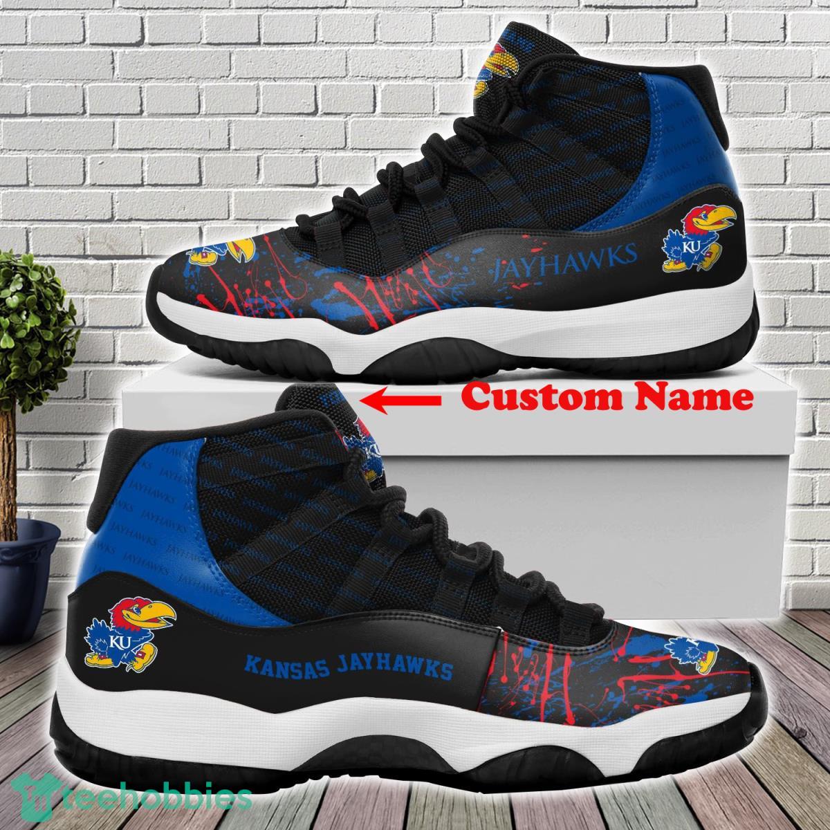 Kansas Jayhawks Football Team Air Jordan 11 Custom Name Sneakers For Fans Product Photo 1