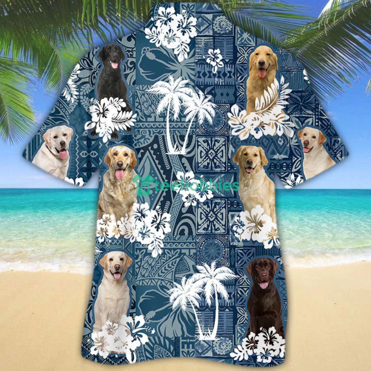 Labrador Retriever Hawaiian Tropical Plants Pattern Blue And White All Over Printed 3D Hawaiian Shirt For Men Women Product Photo 2