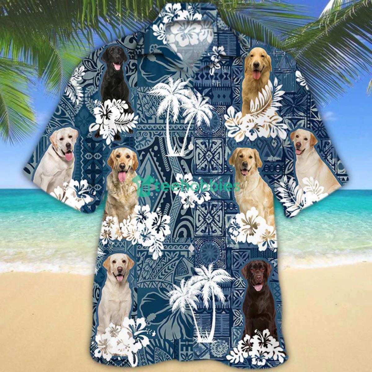 Labrador Retriever Hawaiian Tropical Plants Pattern Blue And White All Over Printed 3D Hawaiian Shirt For Men Women Product Photo 1