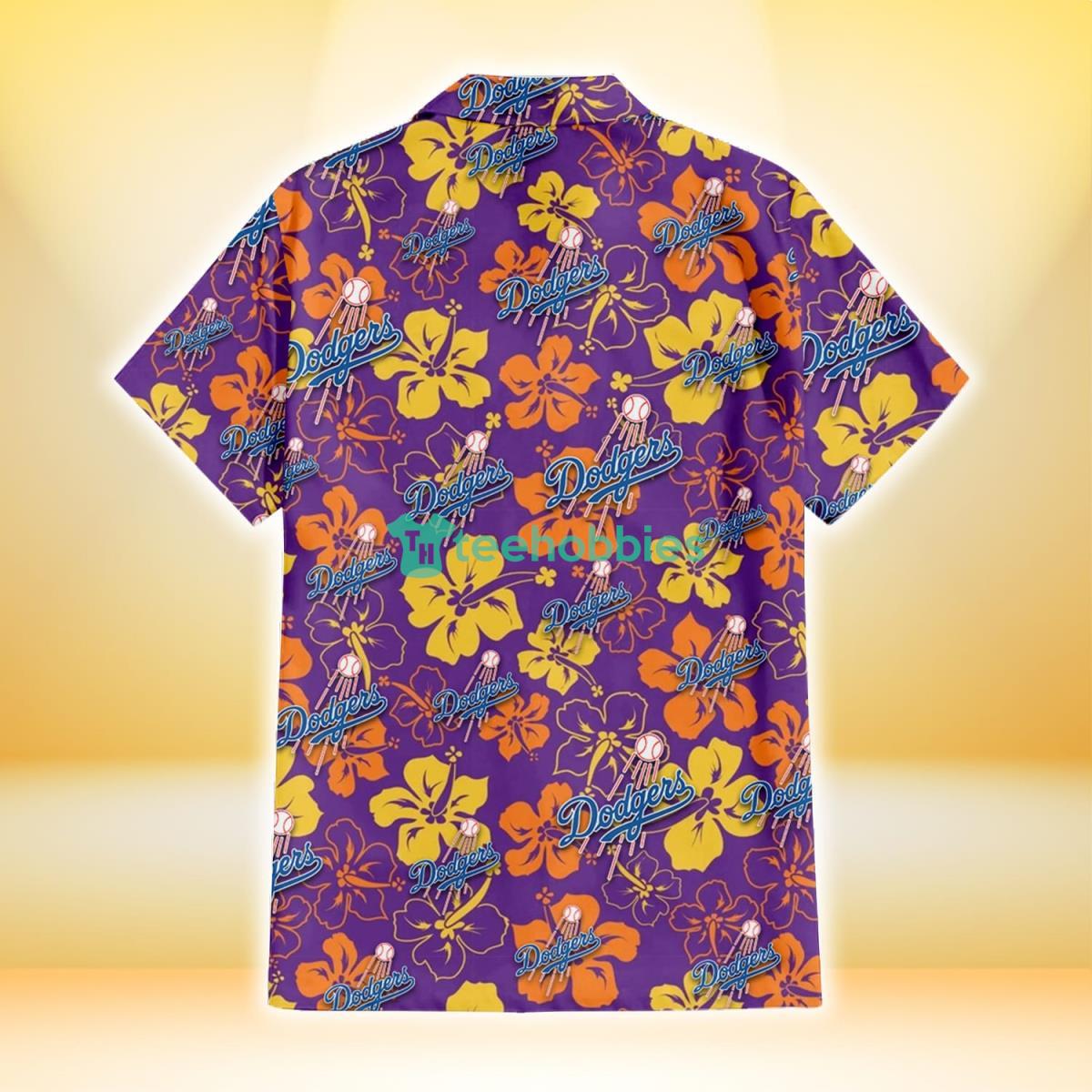 Los Angeles Dodgers Pink Yellow White Hibiscus Turquoise Background 3D  Hawaiian Shirt Gift For Fans Gift For Fans