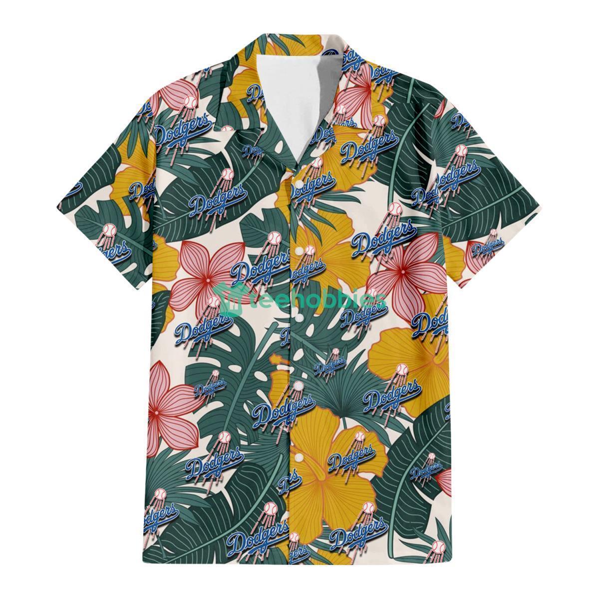 Los Angeles Dodgers Yellow Hibiscus Green Banana Leaf Pink Porcelain Flower 3D Hawaiian Shirt Gift For Fans Gift For Fans Product Photo 2