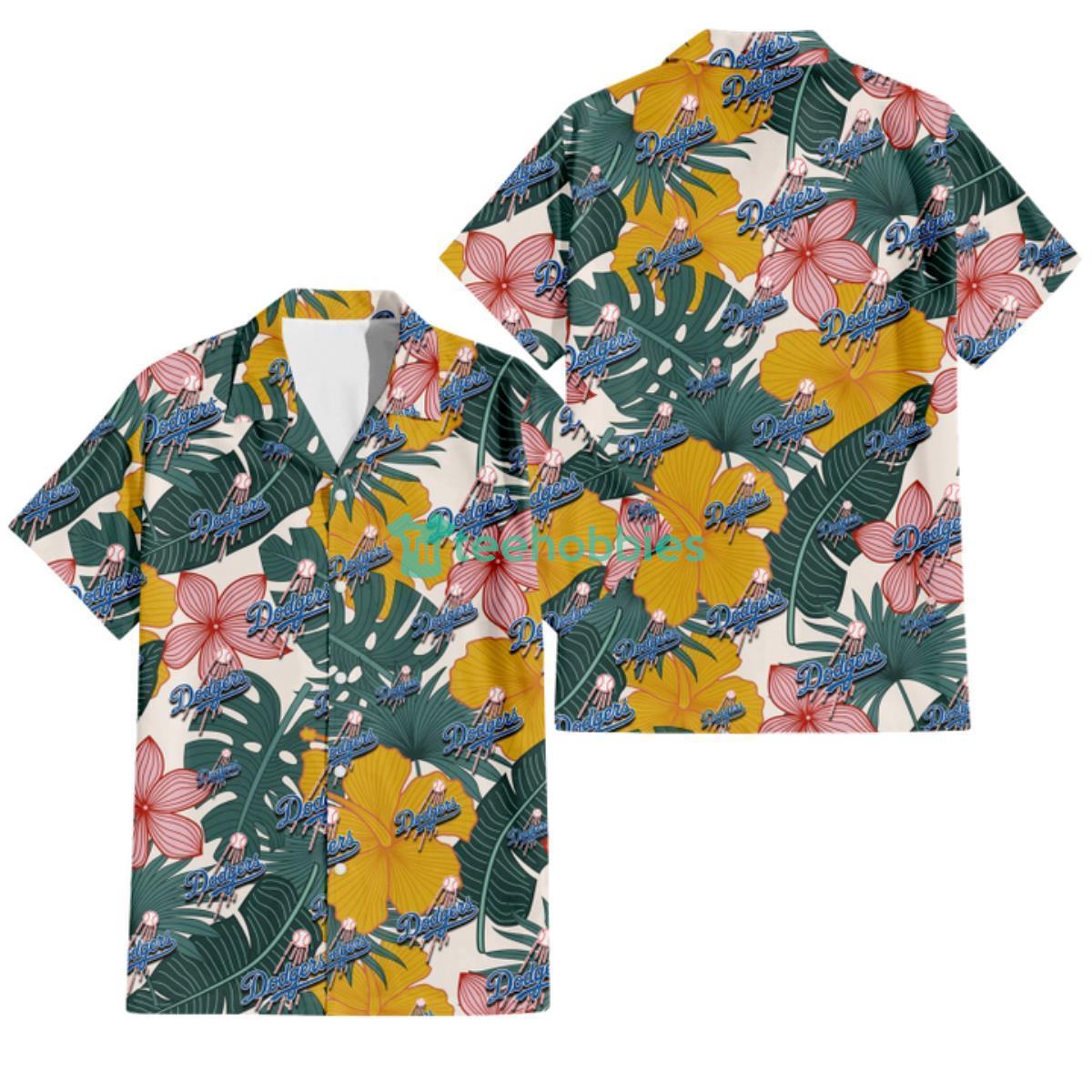 Los Angeles Dodgers Yellow Hibiscus Green Banana Leaf Pink Porcelain Flower 3D Hawaiian Shirt Gift For Fans Gift For Fans Product Photo 1