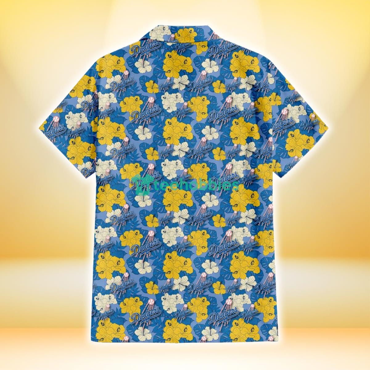 Los Angeles Dodgers Yellow White Hibiscus Powder Blue Background