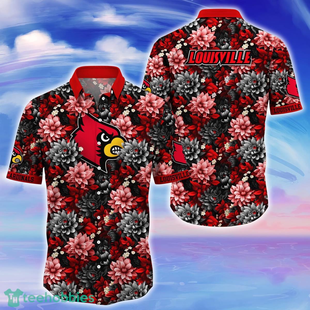 Louisville Cardinals Striped And Tropical Flower Hawaiian Shirt