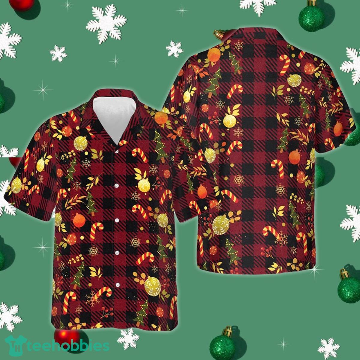 Merry Christmas Red Plaid Pattern Hawaiian Shirt Cool Button Up Shirt Christmas Gift Ideas Product Photo 1
