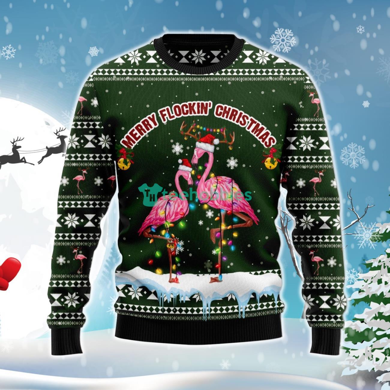 Merry Flocking Christmas Flamingo Ugly Christmas Sweater Product Photo 1