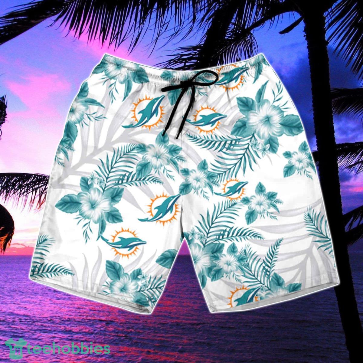 Miami Dolphins Outfits Hawaiian Outfits Button Down Tops Casual Swim Trunks