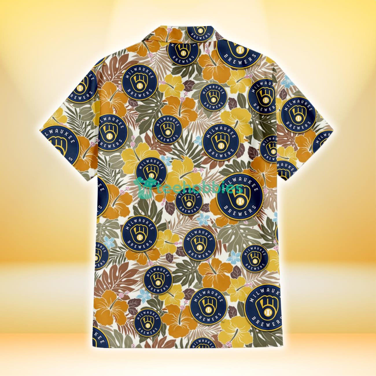 Milwaukee Brewers Brown Yellow Hibiscus White Background 3D Hawaiian Shirt  Gift For Fans