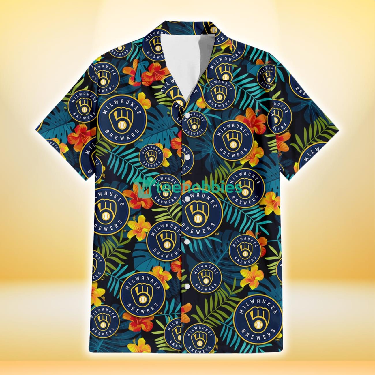 Milwaukee Brewers Orange Yellow Green Leaf Black Background 3D Hawaiian Shirt Gift For Fans Product Photo 2