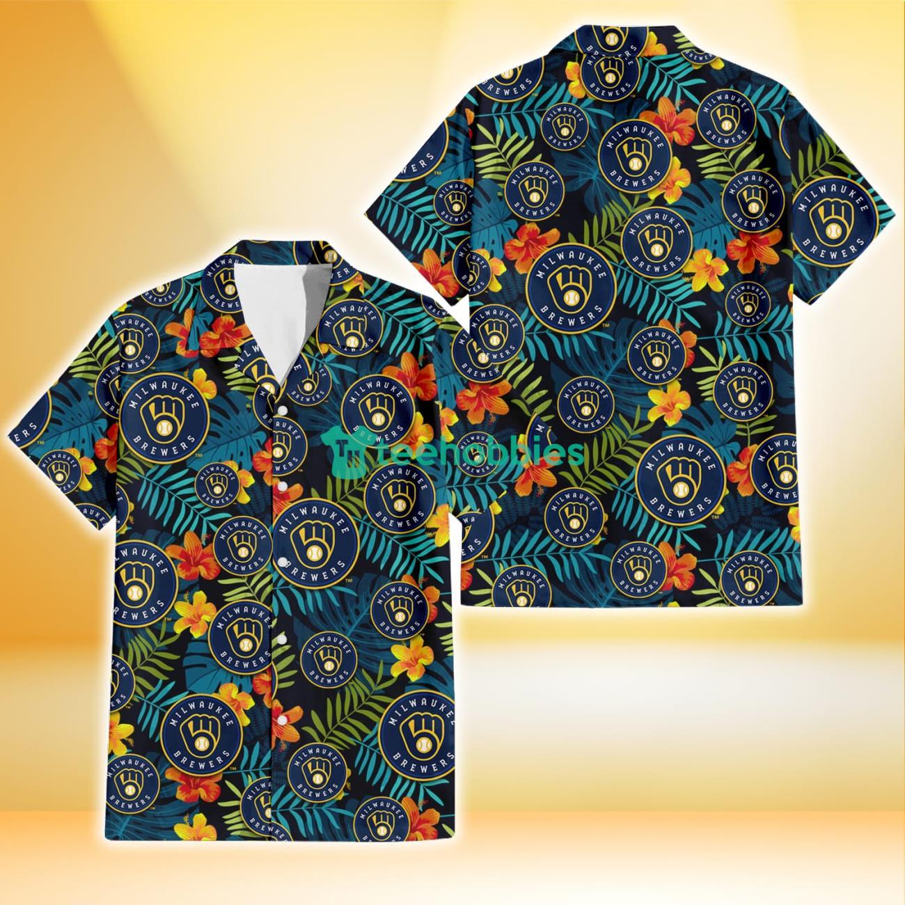 Milwaukee Brewers Orange Yellow Green Leaf Black Background 3D Hawaiian Shirt Gift For Fans Product Photo 1
