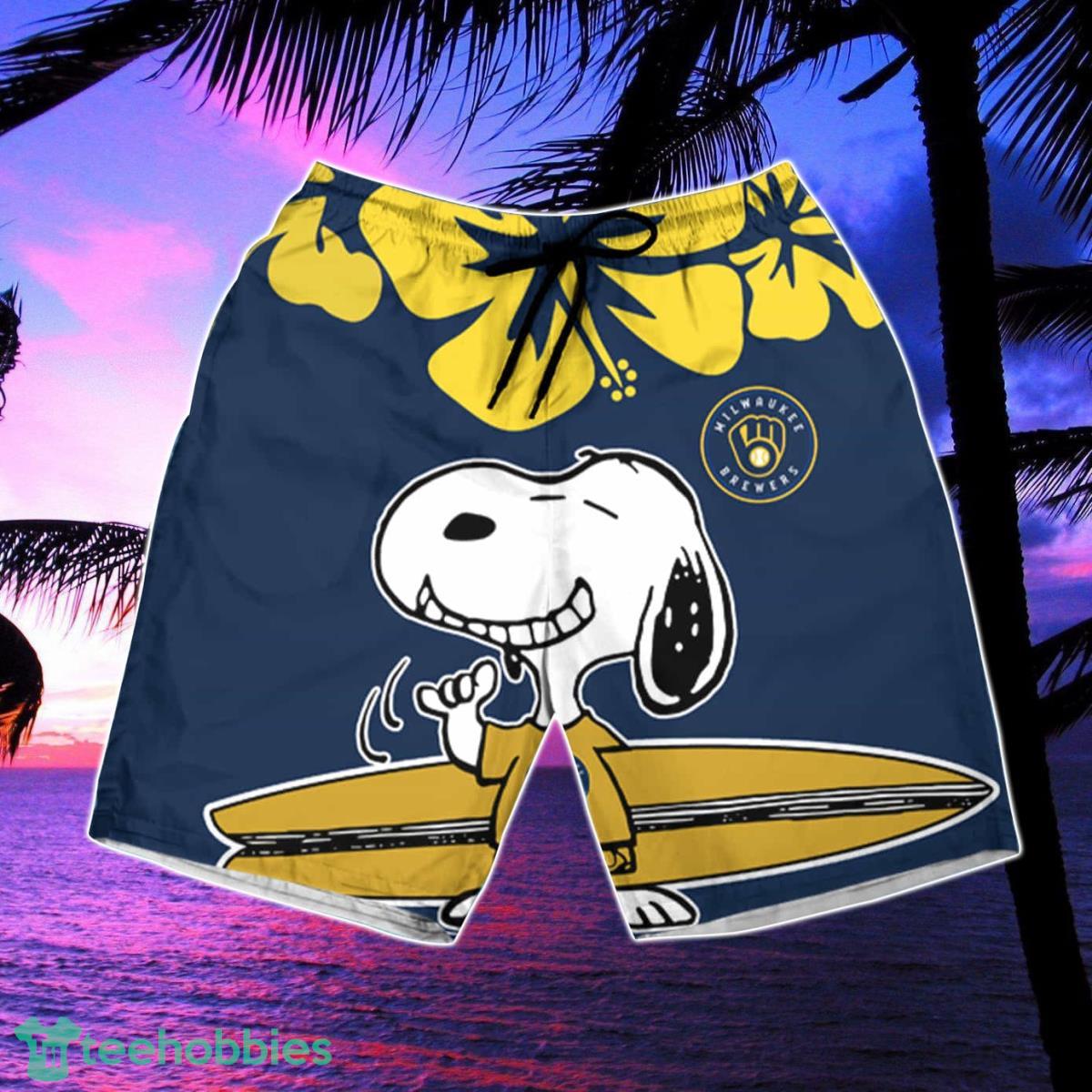 Milwaukee Brewers Snoopy Short Sleeve Button Up Tropical Aloha