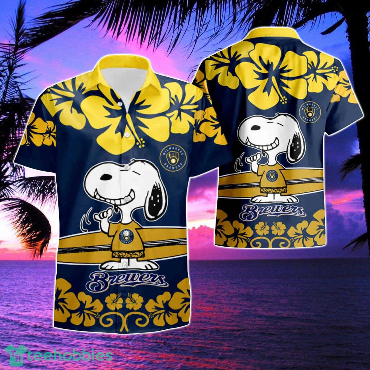 Milwaukee Brewers Snoopy Short Sleeve Hawaiian Shirt And Shorts