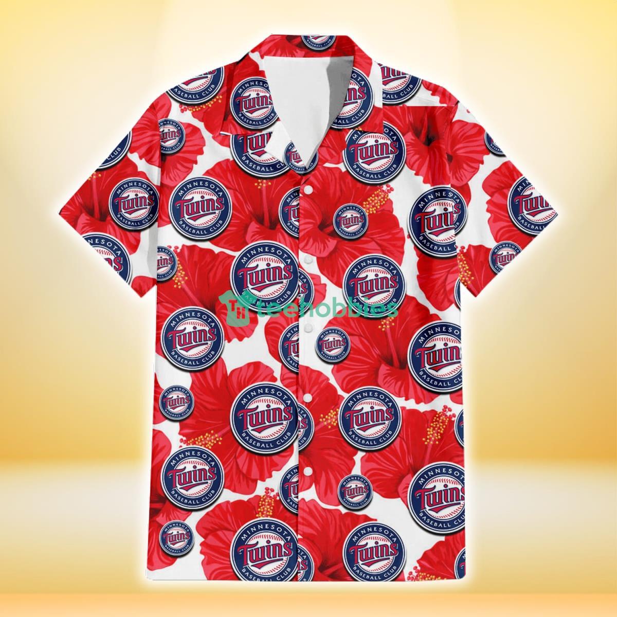 Minnesota Twins Big Red Hibiscus White Background 3D Hawaiian Shirt Gift For Fans Product Photo 2