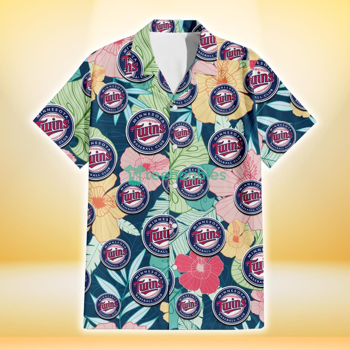Minnesota Twins Colorful Sketch Hibiscus Dark Green Background 3D Hawaiian Shirt Gift For Fans Product Photo 2