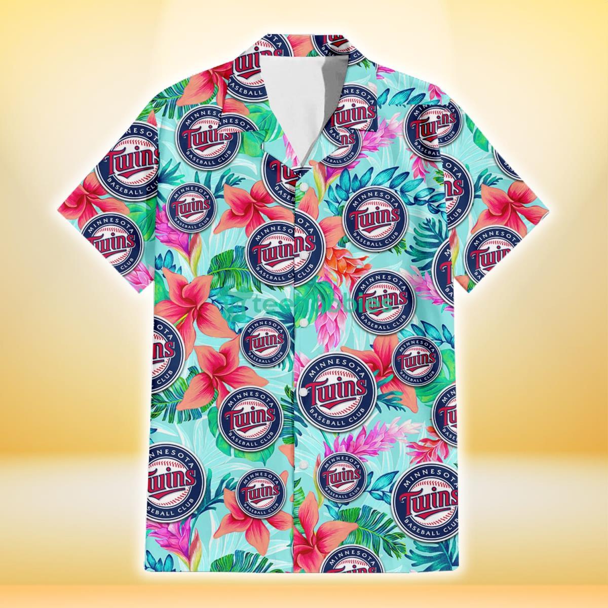 Minnesota Twins Coral Porcelain Flower Violet Orchid Light Blue Background 3D Hawaiian Shirt Gift For Fans Product Photo 2
