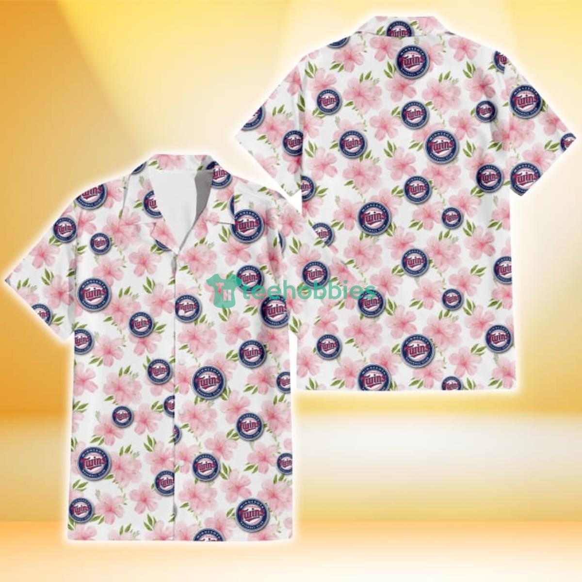 Minnesota Twins Light Pink Hibiscus White Background 3D Hawaiian Shirt Gift For Fans Product Photo 1