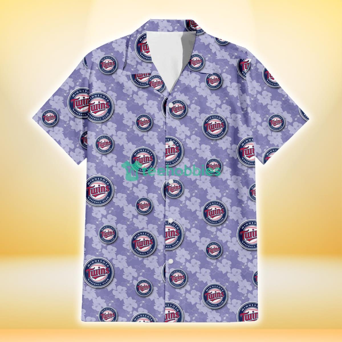 Minnesota Twins Light Purple Hibiscus Pattern Stripe Powder Purple 3D Hawaiian Shirt Gift For Fans Product Photo 2
