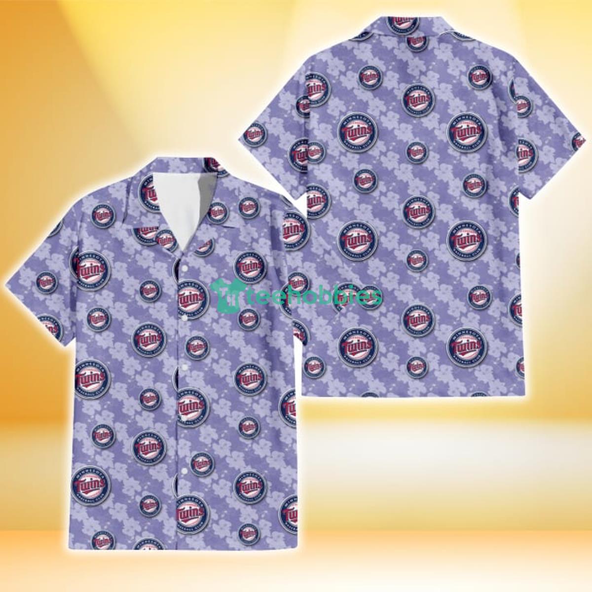 Minnesota Twins Light Purple Hibiscus Pattern Stripe Powder Purple 3D Hawaiian Shirt Gift For Fans Product Photo 1